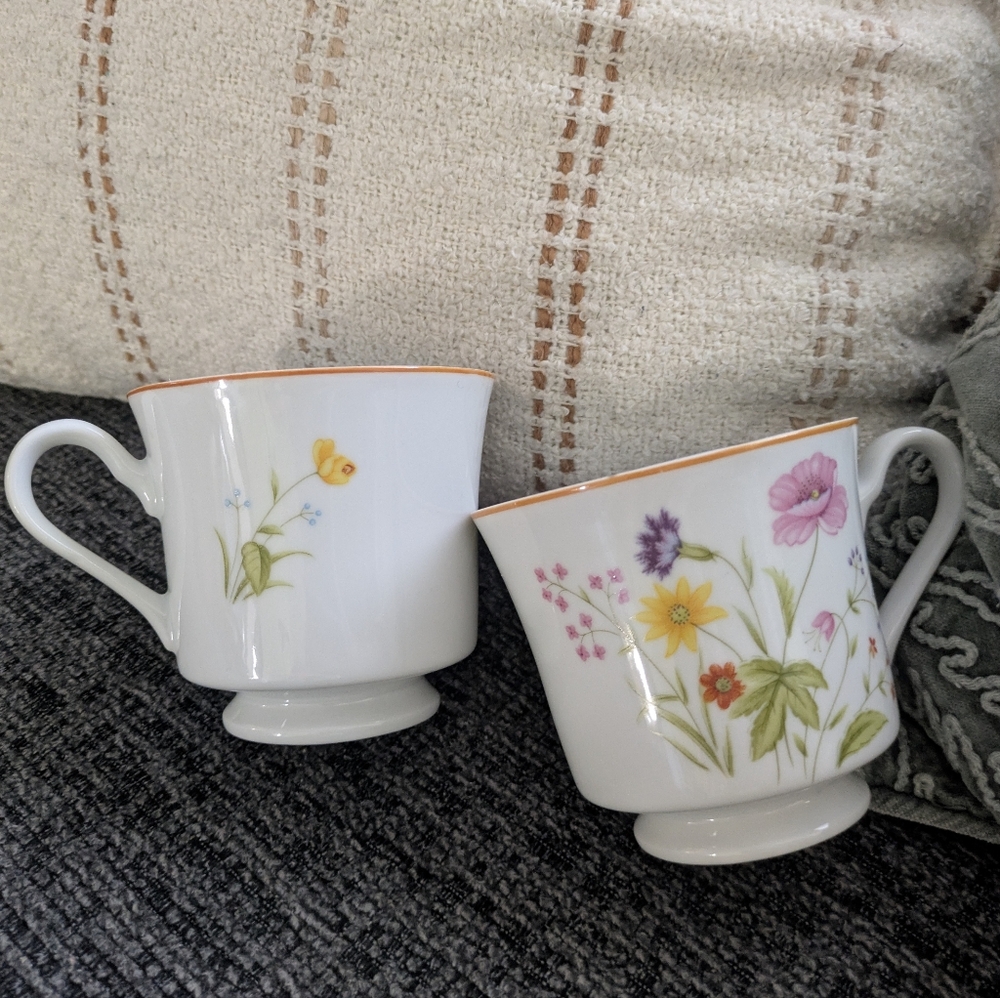 Vintage Stratford Floral Graphic Pair Of Tea Cups, 8 oz